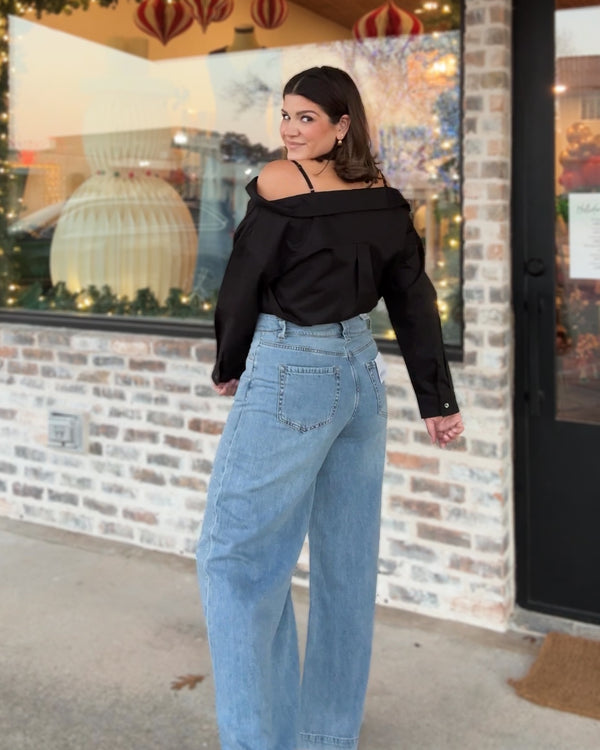 Ashlee Rhinestone Wide Leg Jeans