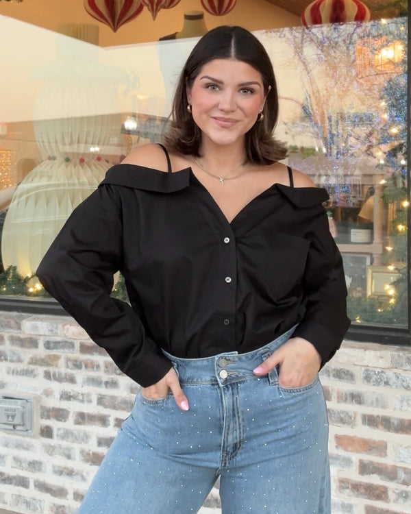 Cold Shoulder Button Down Top