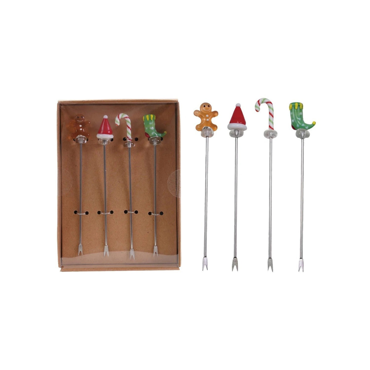 Christmas Appetizer Picks with Hand-Blown Glass, Set of 4