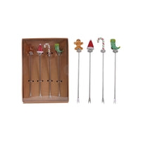 Christmas Appetizer Picks with Hand-Blown Glass, Set of 4