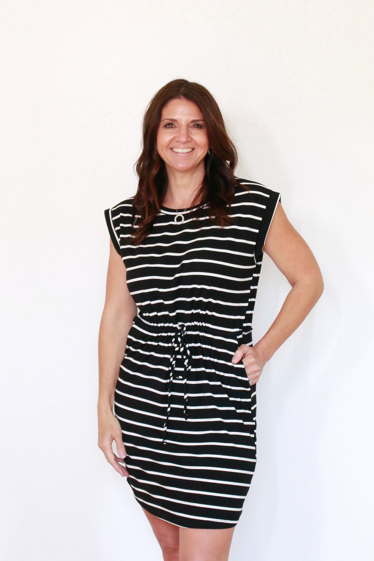 Valerie Striped Drawstring Dress