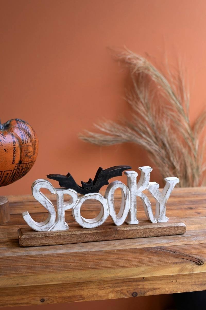 Wooden Decor-Painted "Spooky" w/Bat