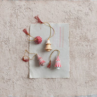 Hand-Painted Wood Tree Ornament with Stripes & Tassel