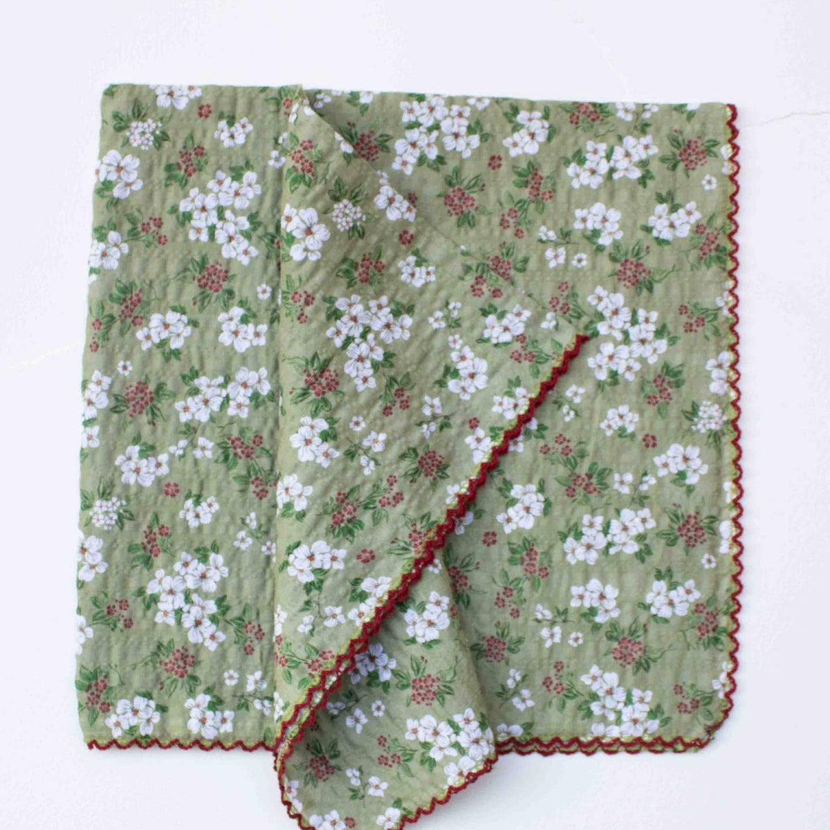 Vintage Floral Cotton Scarf- Sage
