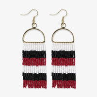 Allison Game Day Horizontal Stripe Beaded Fringe Earrings Red + Black