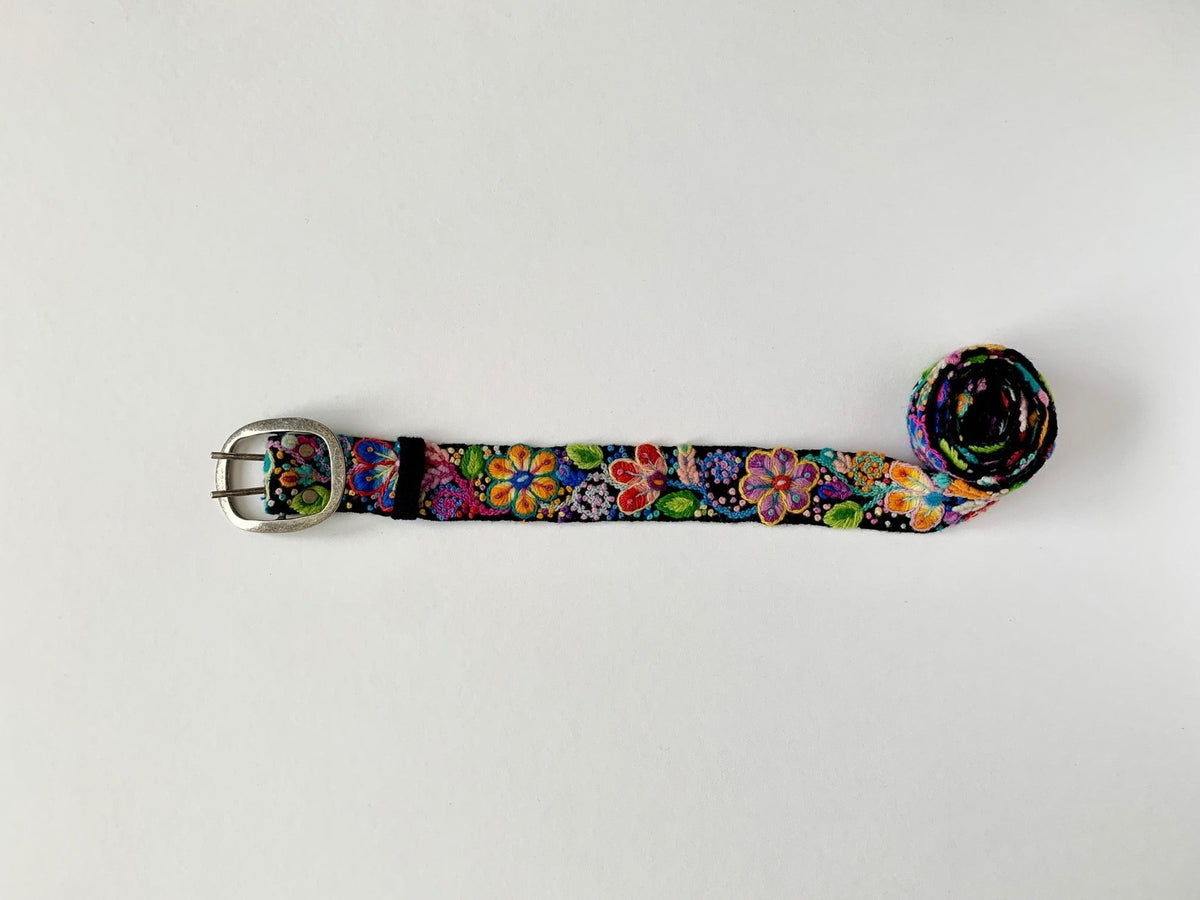 Black Floral Hand Embroidered Belt