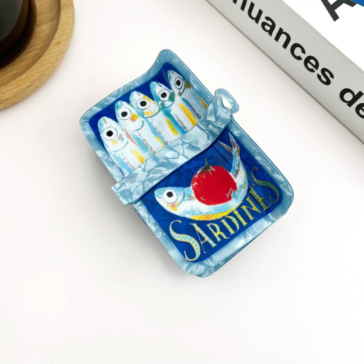 Blue Sardine Can Hair Clip