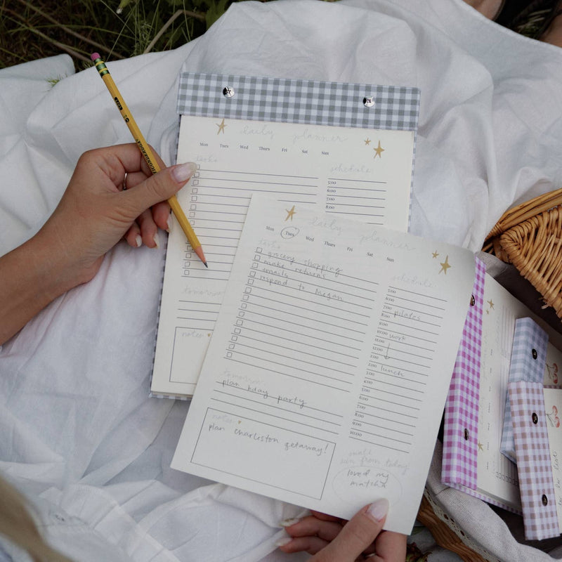 Daily Planner Notepad-Green Gingham