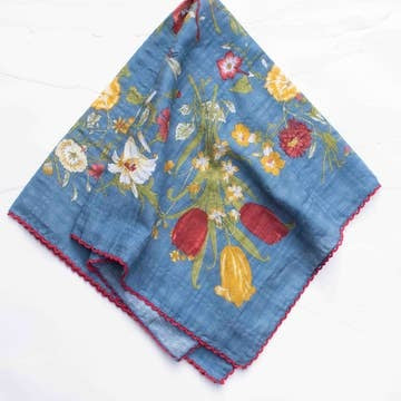 Floral Cotton Scarf- Denim