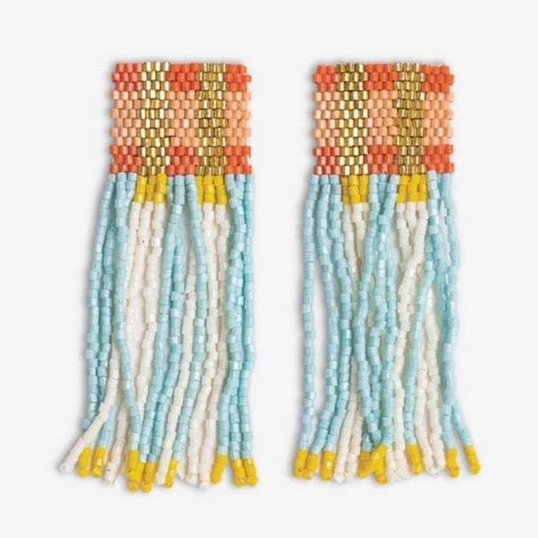 Ava Crossing Colorblock Beaded Fringe Earrings Amalfi