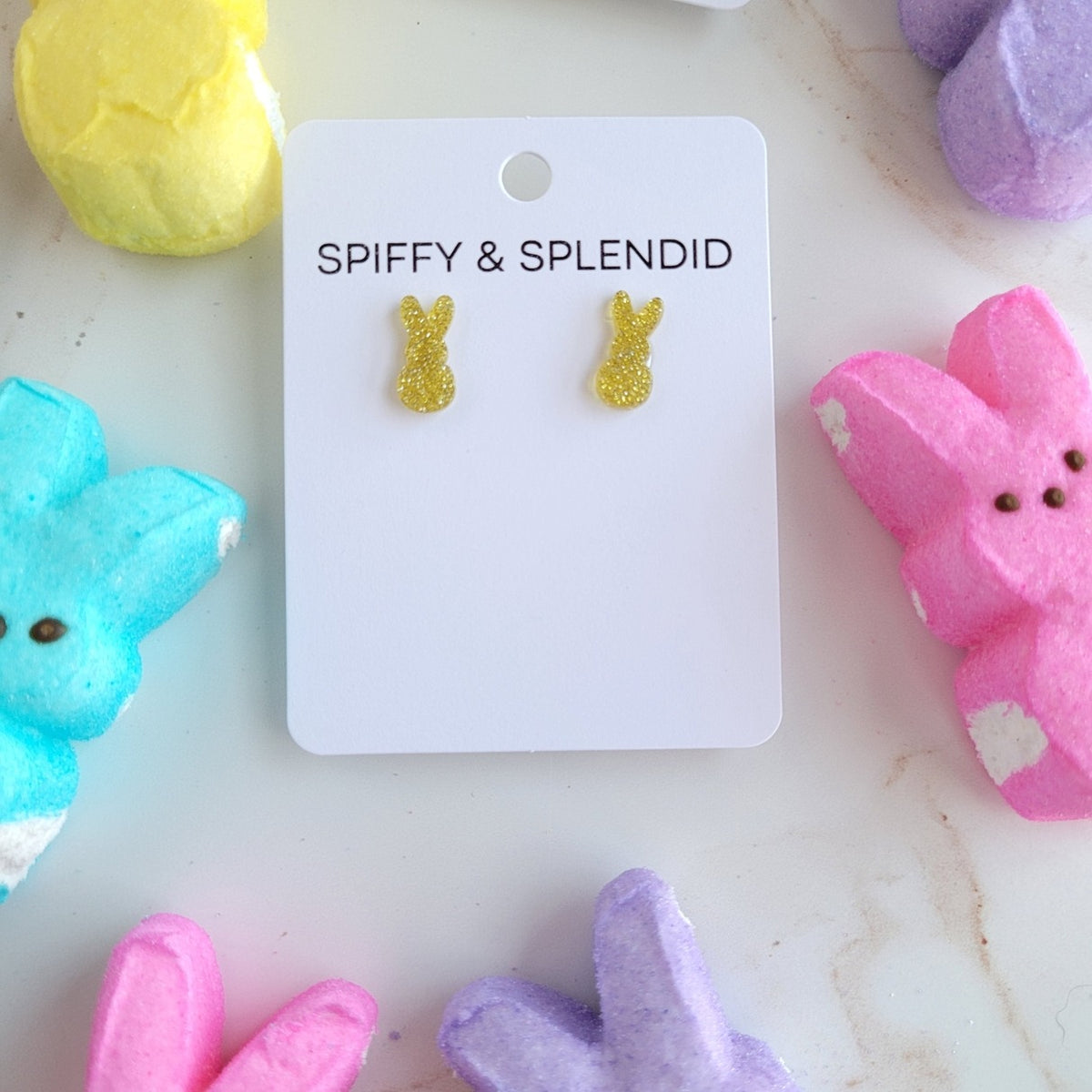 Glitter Bunny Peeps Studs- Yellow