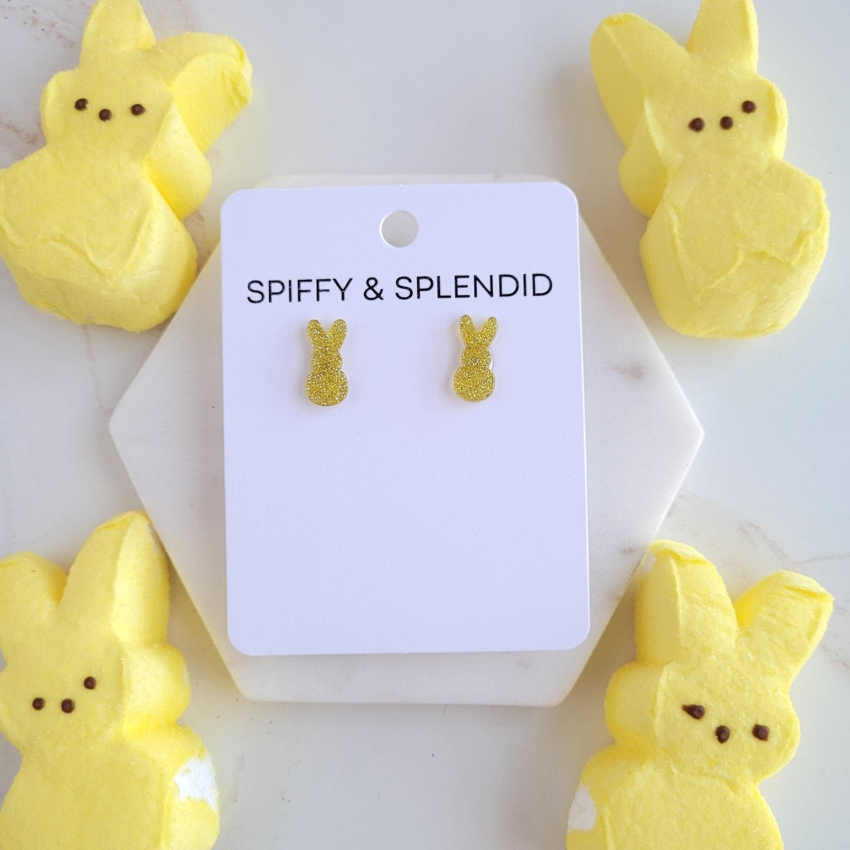 Glitter Bunny Peeps Studs- Yellow