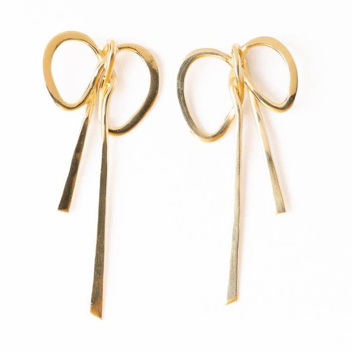 Katie Large Ribbon Bow Post Earrings Brass