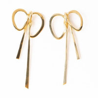 Katie Large Ribbon Bow Post Earrings Brass