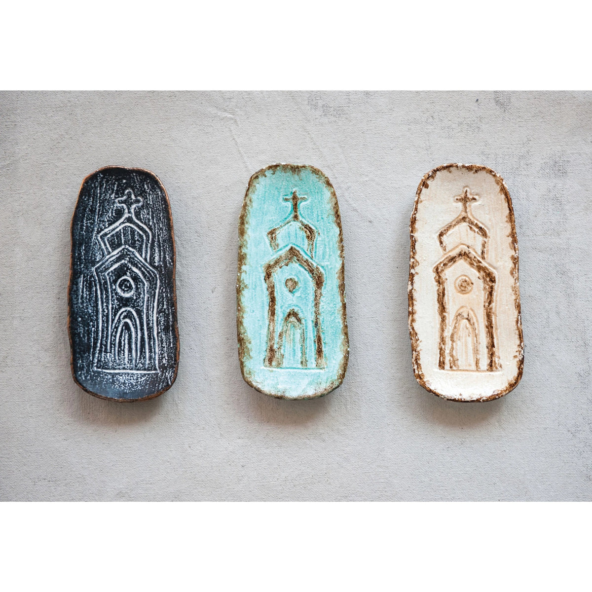 Cast Iron Dish with Church, 3 Colors