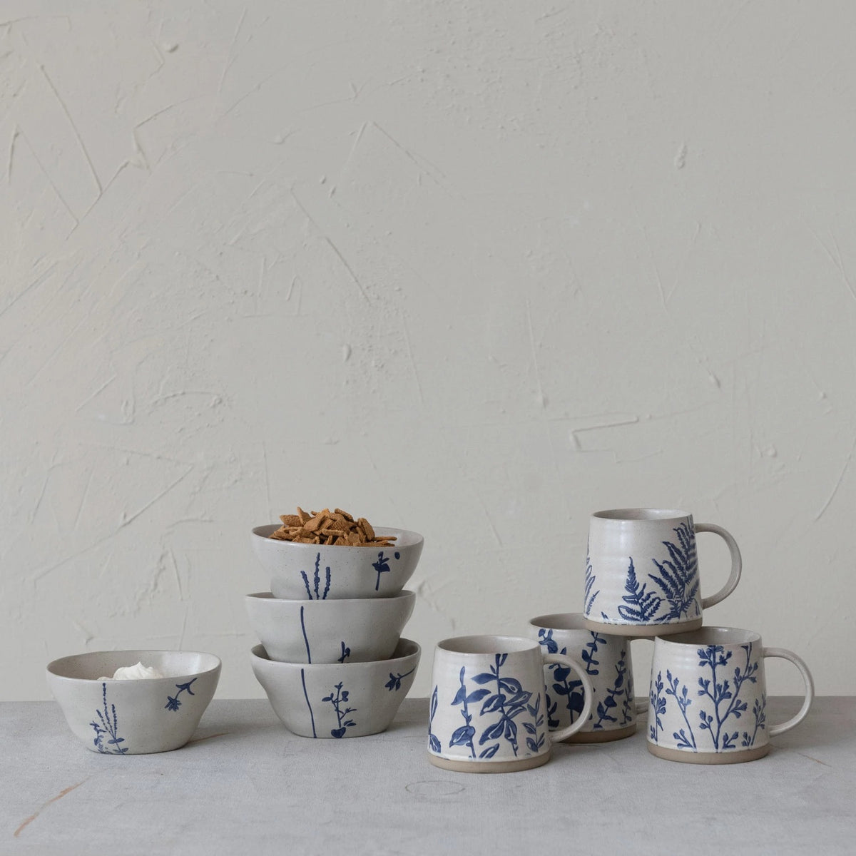 Hand Stamped Stoneware Mug w/ Botanicals- 16oz