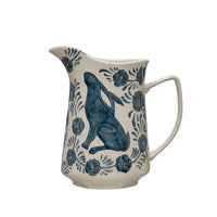 Hand-Painted Rabbit Stoneware Pitcher