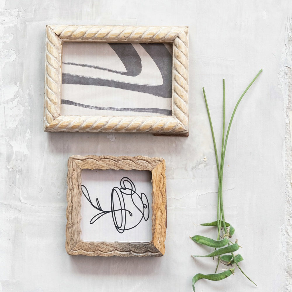 Square Hand-Carved Wood Picture Frame