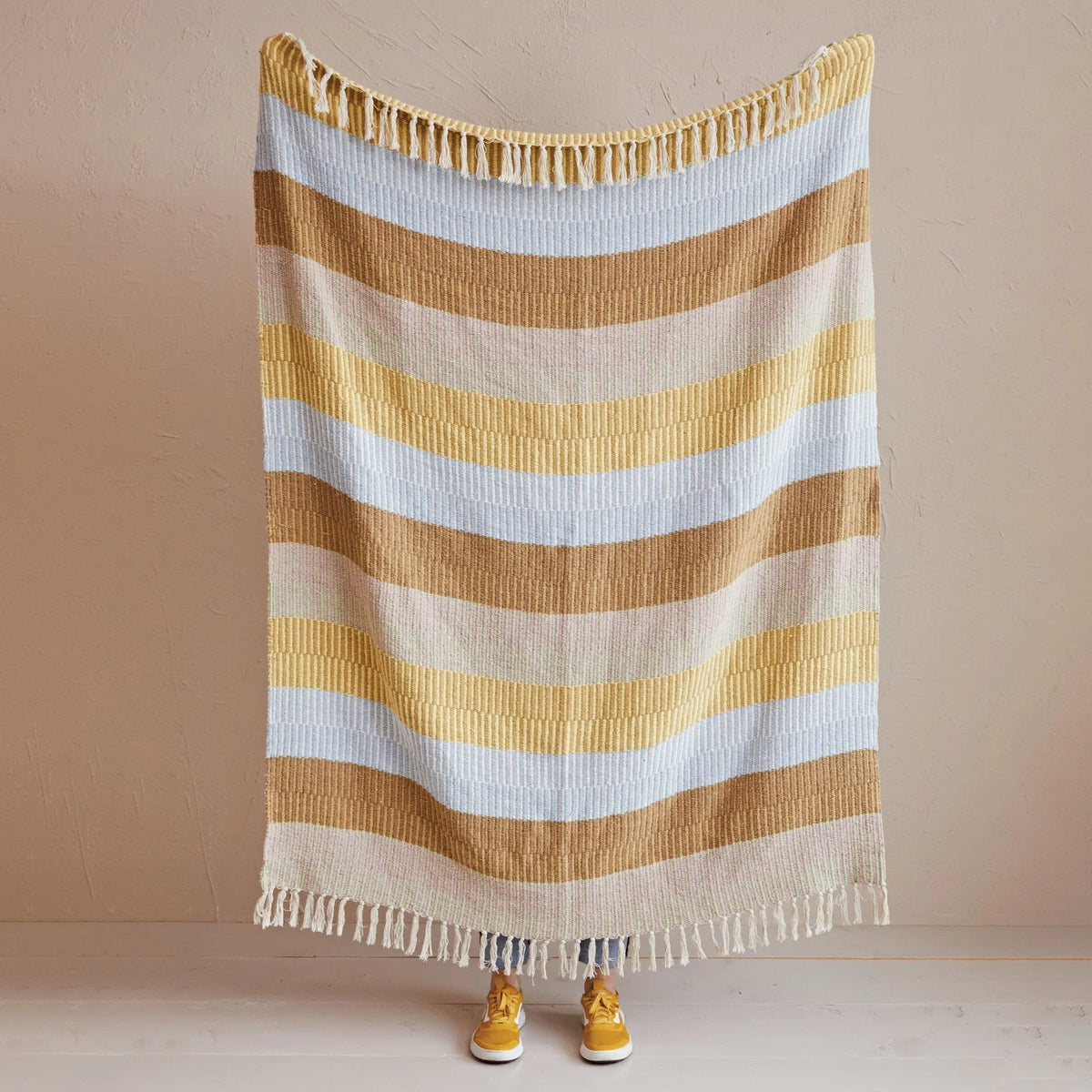 Cotton Throw w/ Stripes & Fringe
