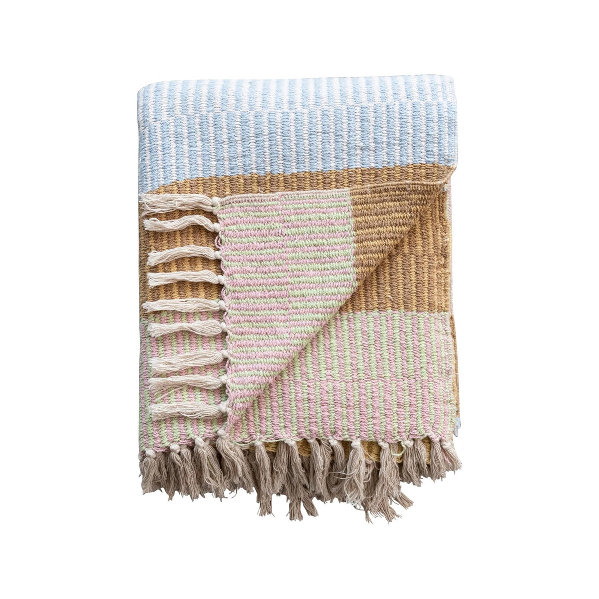 Cotton Throw w/ Stripes & Fringe