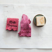 Scalloped Cotton Terry Wash Cloths w/ Embroidered Saying, Set of 2