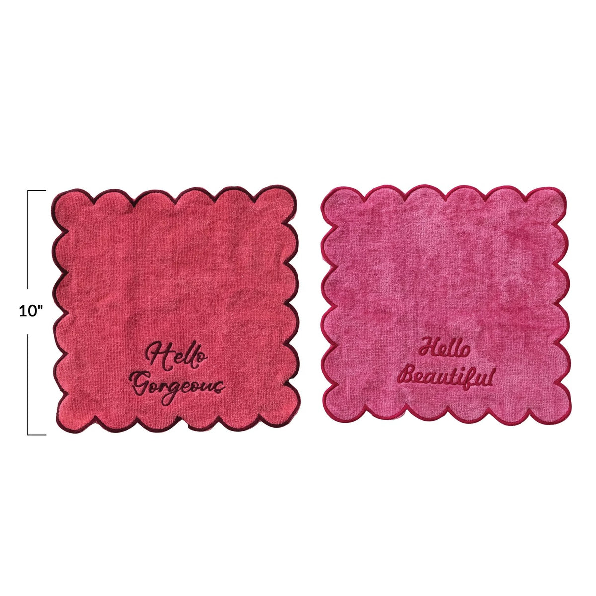 Scalloped Cotton Terry Wash Cloths w/ Embroidered Saying, Set of 2