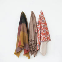 Woven Wool Throw w/Block Pattern & Ruffle