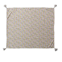 Cotton Chambray Printed Throw, Kantha Stitch & Tassels