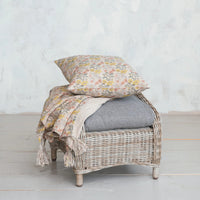Cotton Chambray Printed Throw, Kantha Stitch & Tassels