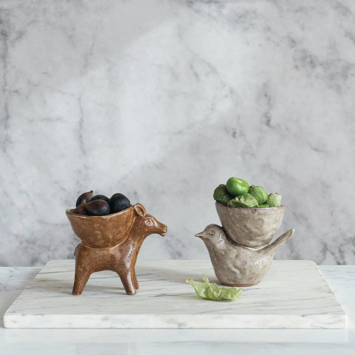 Brown Stoneware Donkey w/ Bowl