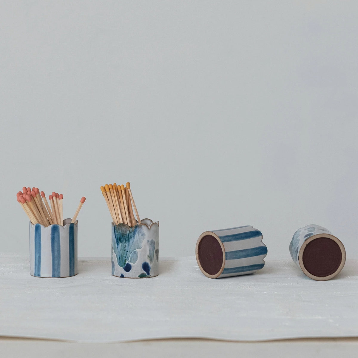 Scalloped Stoneware Matchstick Holder