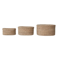 Oval Hand-Woven Seagrass Basket with Lid