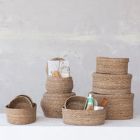 Oval Hand-Woven Seagrass Basket with Lid