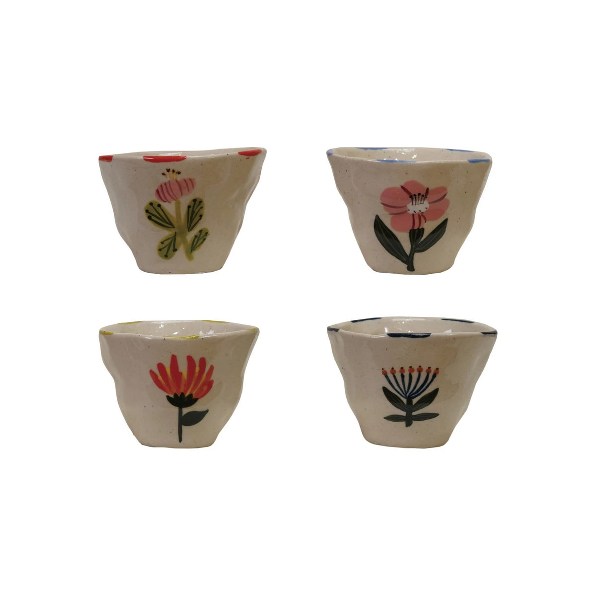 6 oz. Hand-Painted Stoneware Cup/Bowl with Flower Image