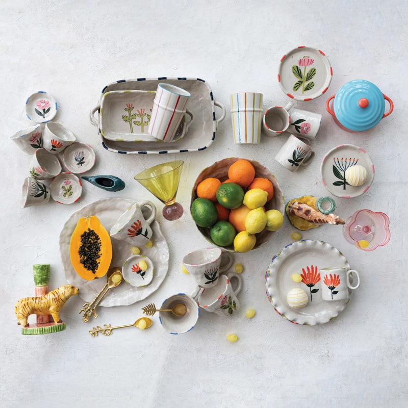 6 oz. Hand-Painted Stoneware Cup/Bowl with Flower Image