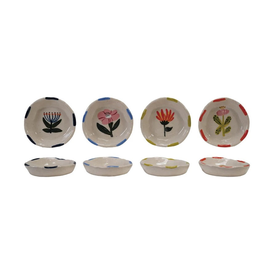 Hand-Painted Stoneware Dish with Flower Image