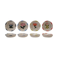 Hand-Painted Stoneware Dish with Flower Image