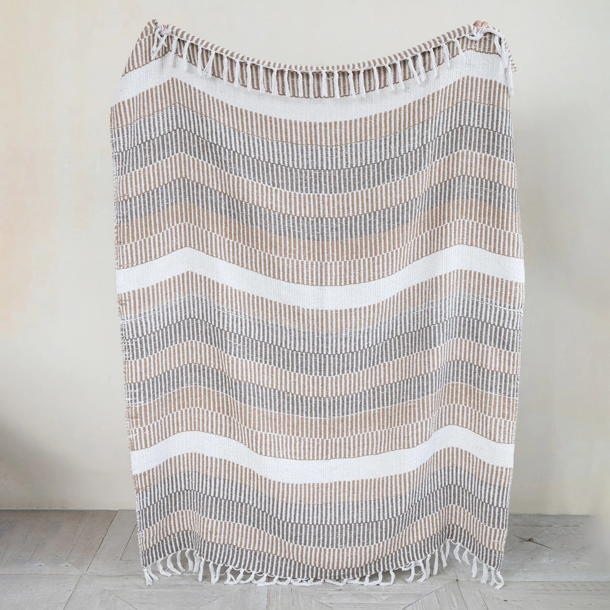 Cotton Throw w/ Stripes & Fringe