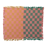 Cotton Two-Tone Checkered Fringed Throw