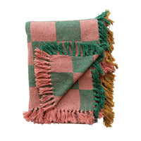 Cotton Two-Tone Checkered Fringed Throw