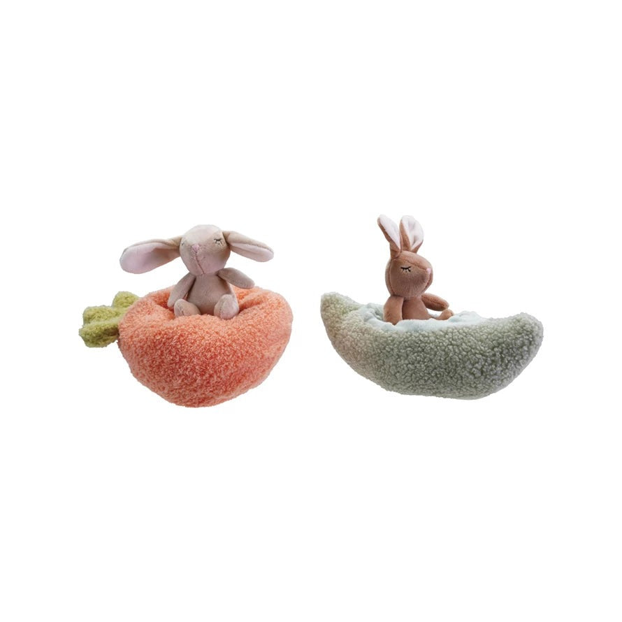 Plush Animal with Carrot/Pod Shaped Bed