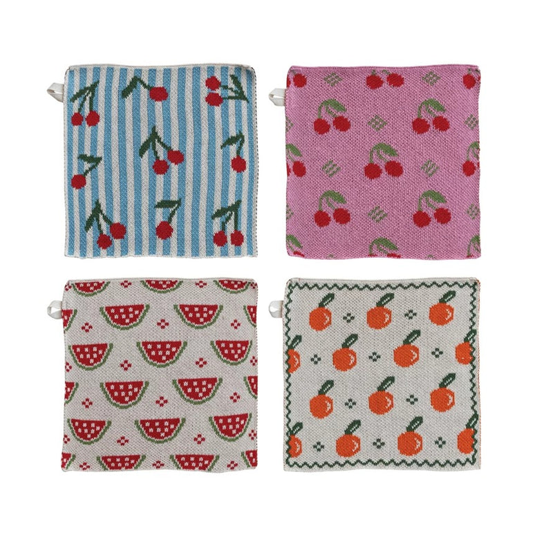 Cotton Knit Dish Cloth with Fruit Pattern