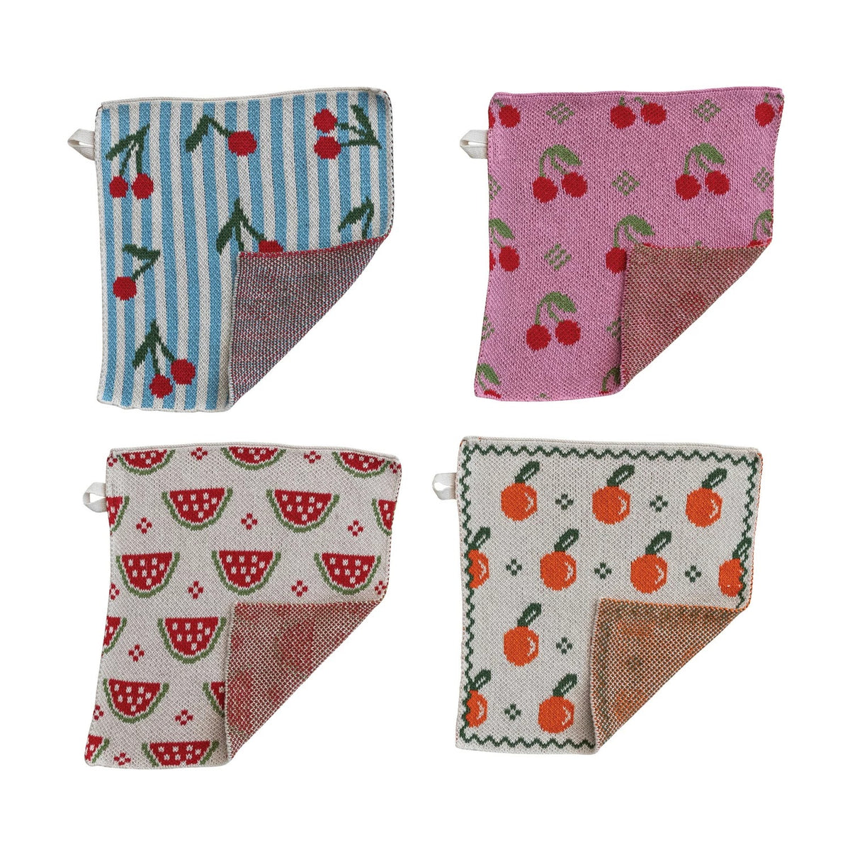 Cotton Knit Dish Cloth with Fruit Pattern