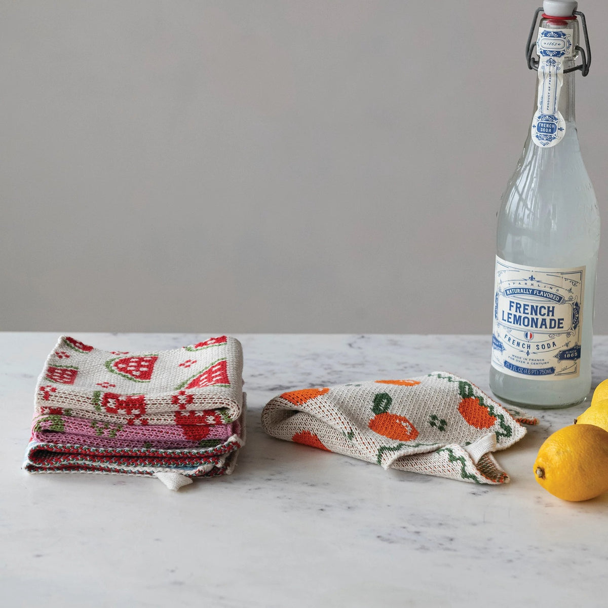 Cotton Knit Dish Cloth with Fruit Pattern