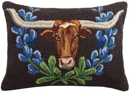 Longhorn & Bluebonnets Hook Pillow