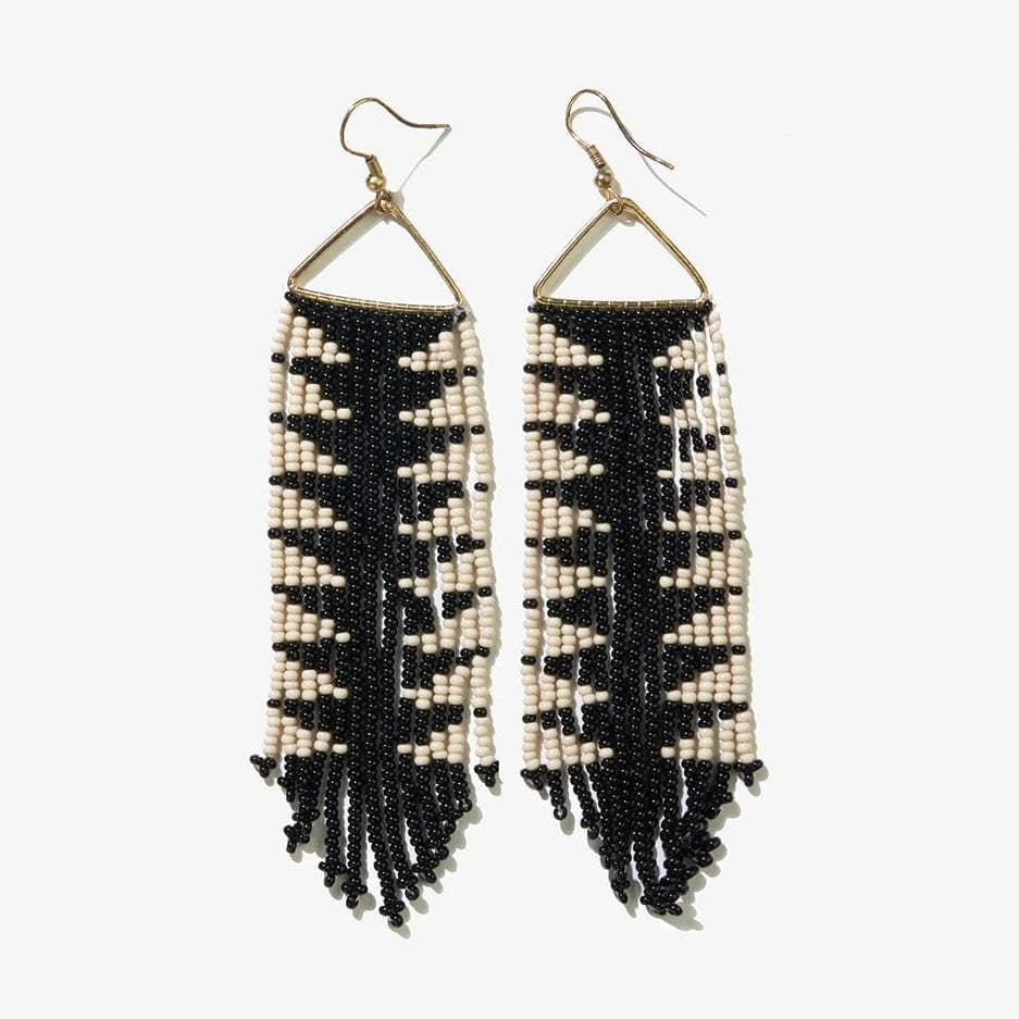 Emilie Arrow Beaded Fringe Earrings Black