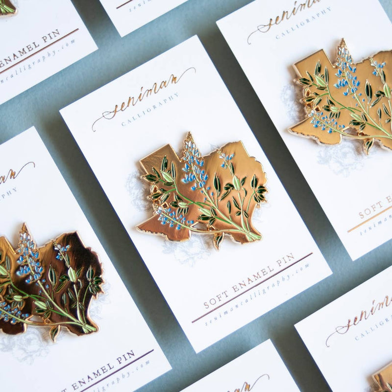 Texas Bluebonnet Gold Enamel Pin