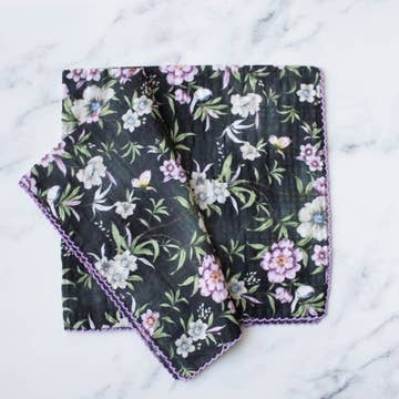 Floral Cotton Scarf- Black