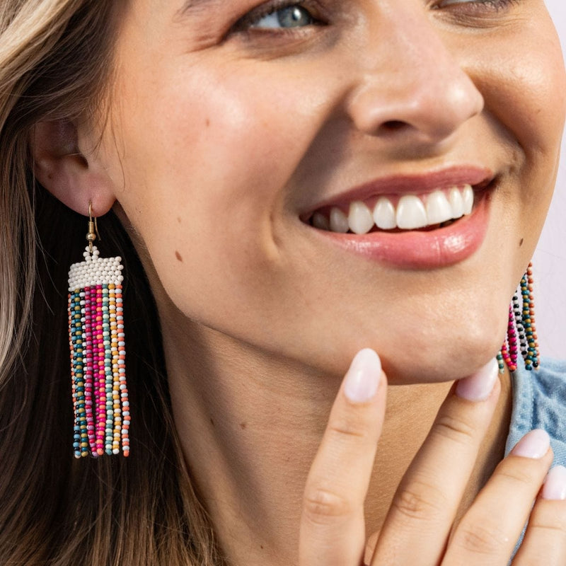 Adaline Two-Tone Strands Beaded Fringe Earrings