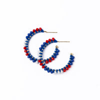 Game Day Crystal Threaded Beads Hoop Earrings-Americana
